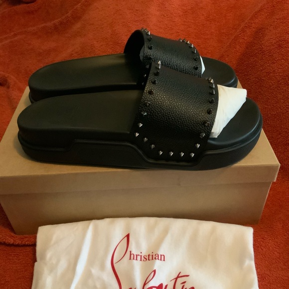 Christian Louboutin | Shoes | Christian Louboutinmens Spike Leather Red Sole  Pool Slides | Poshmark